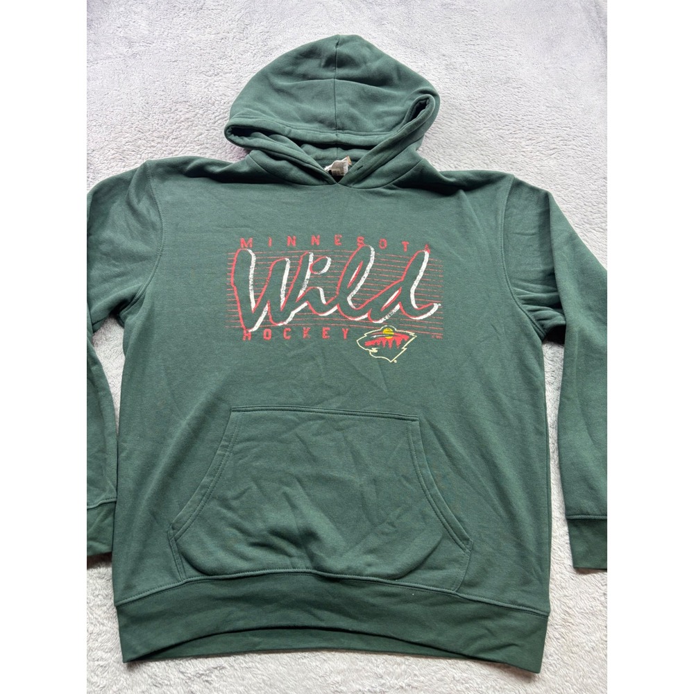 NHL Minnesota Wild Hockey Hoodie Mens Large Green Graphic Pullover Sweatshirt